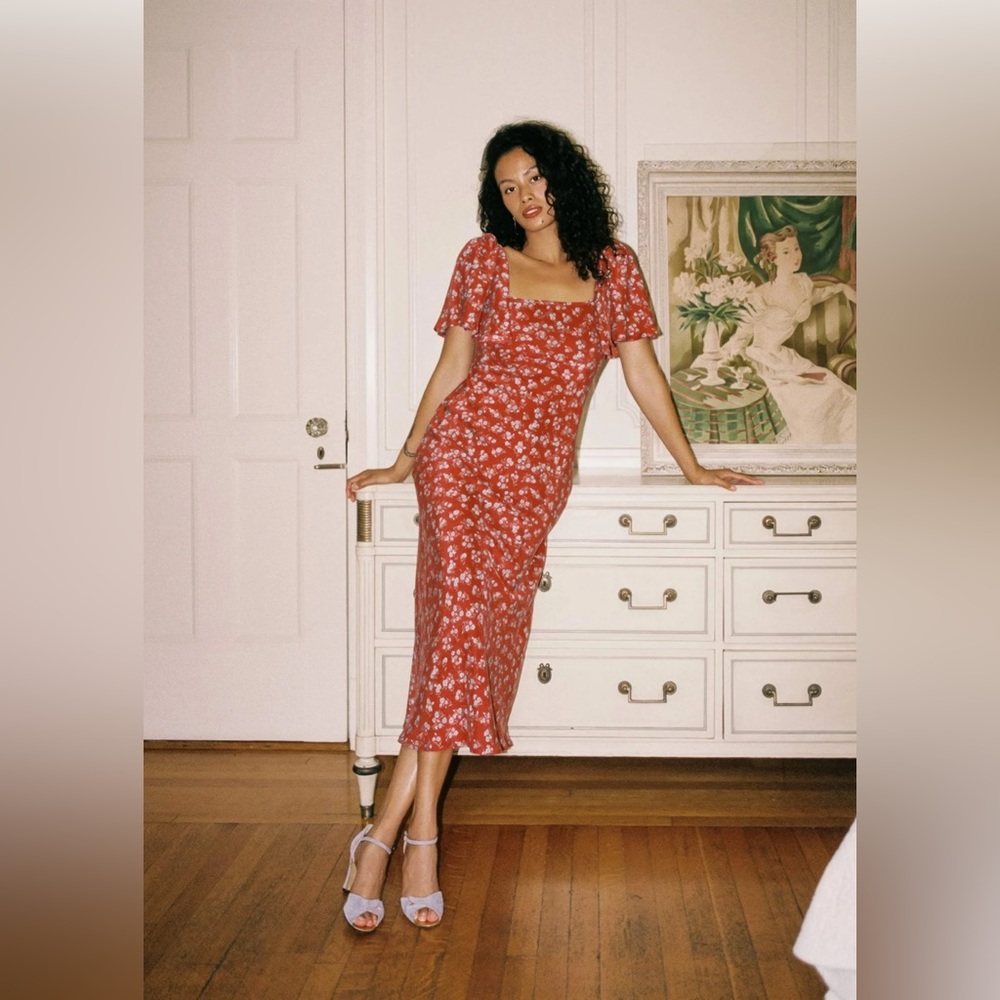 Christy Dawn Carmen Red Floral Dress Vermillion Tulips